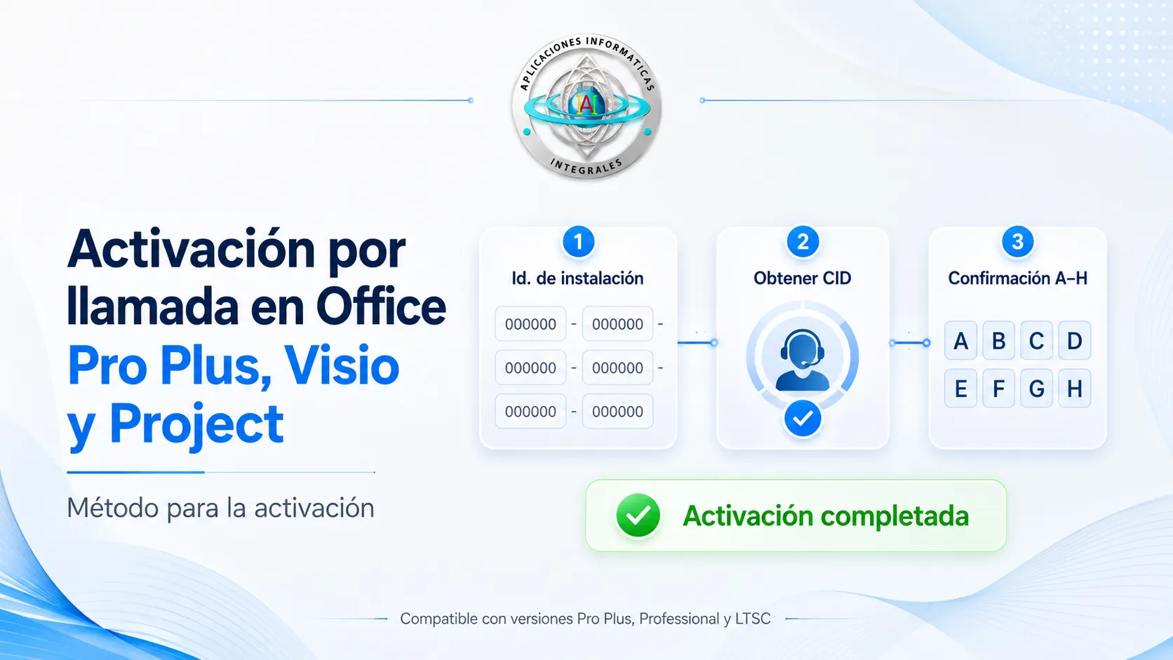 Guía para activación por llamada en Office Pro Plus, Visio y Project