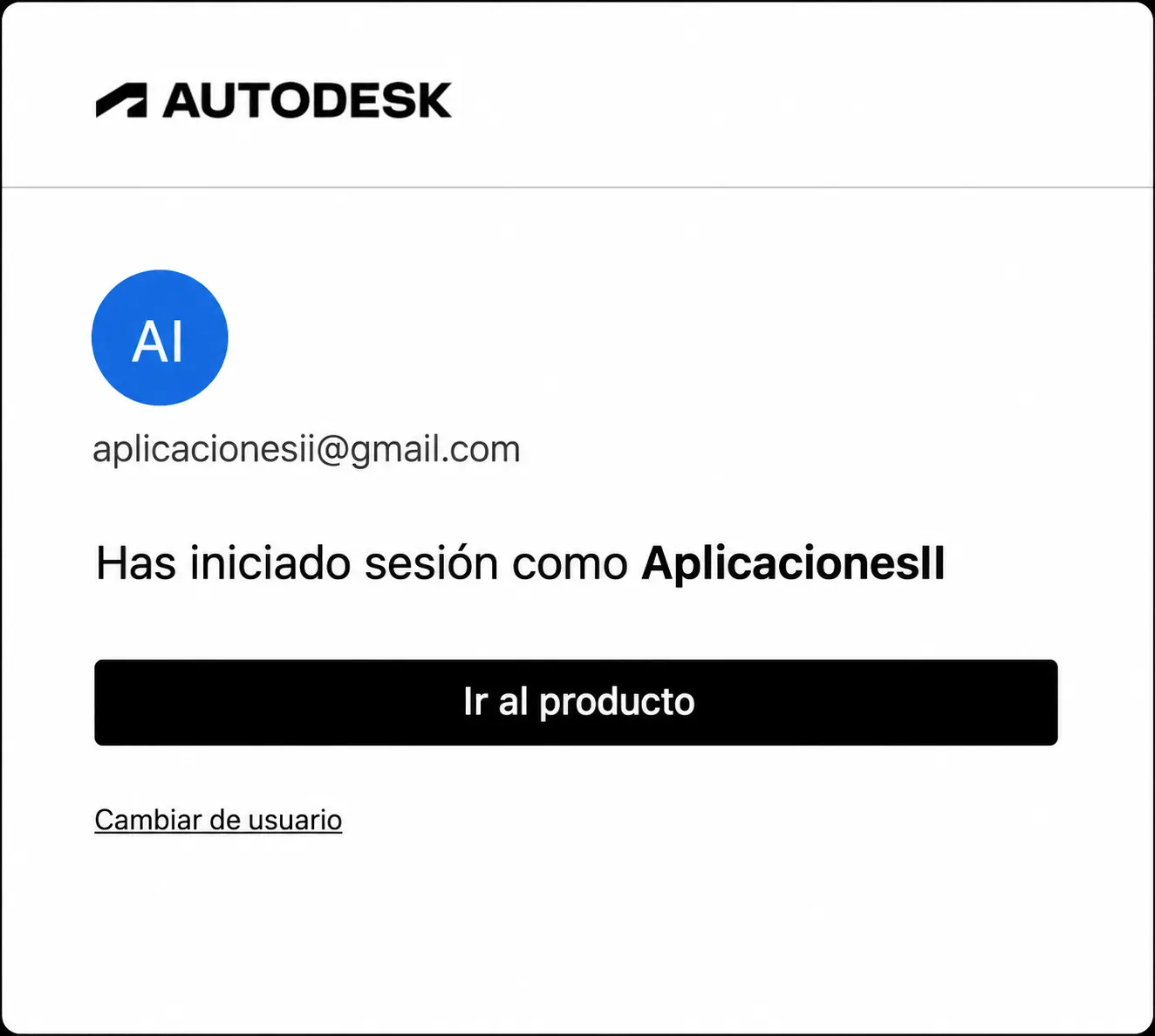 Cuenta Autodesk iniciada correctamente