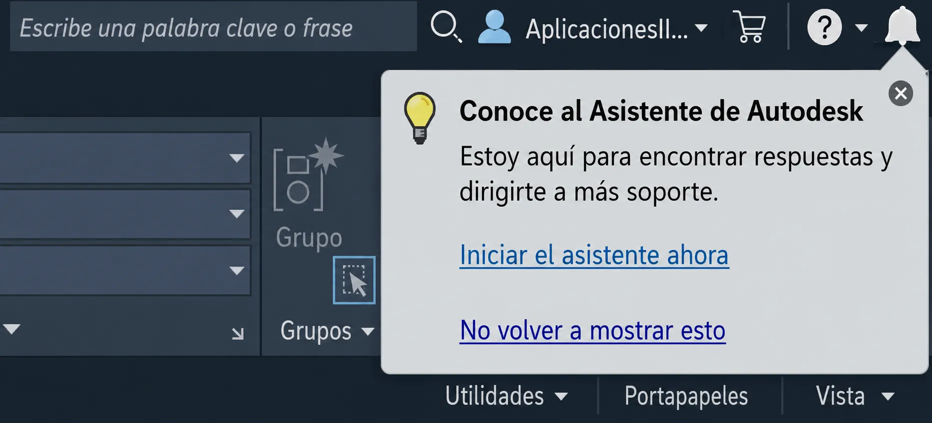 Cerrar asistente inicial de AutoCAD