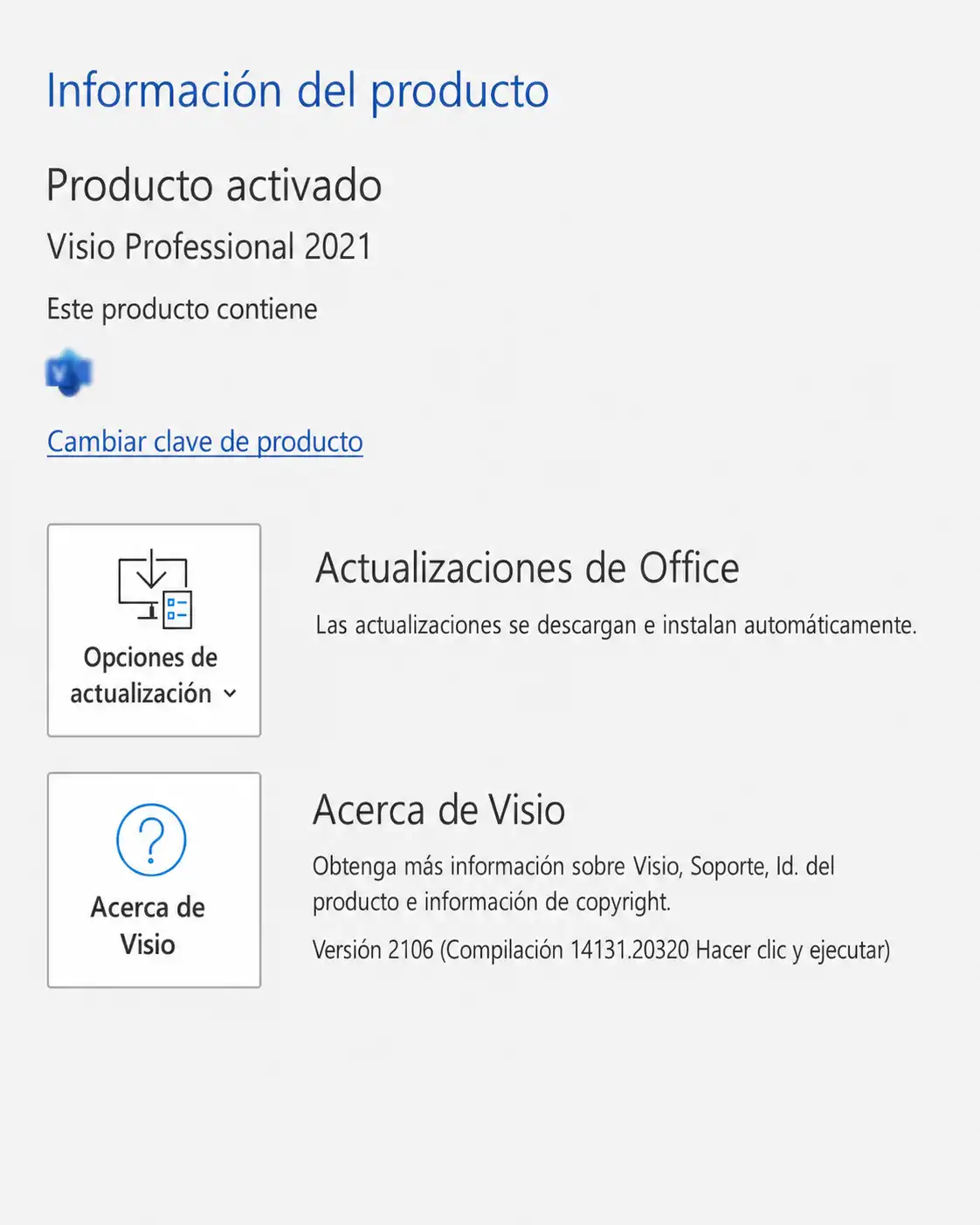 Visio activado desde información del producto