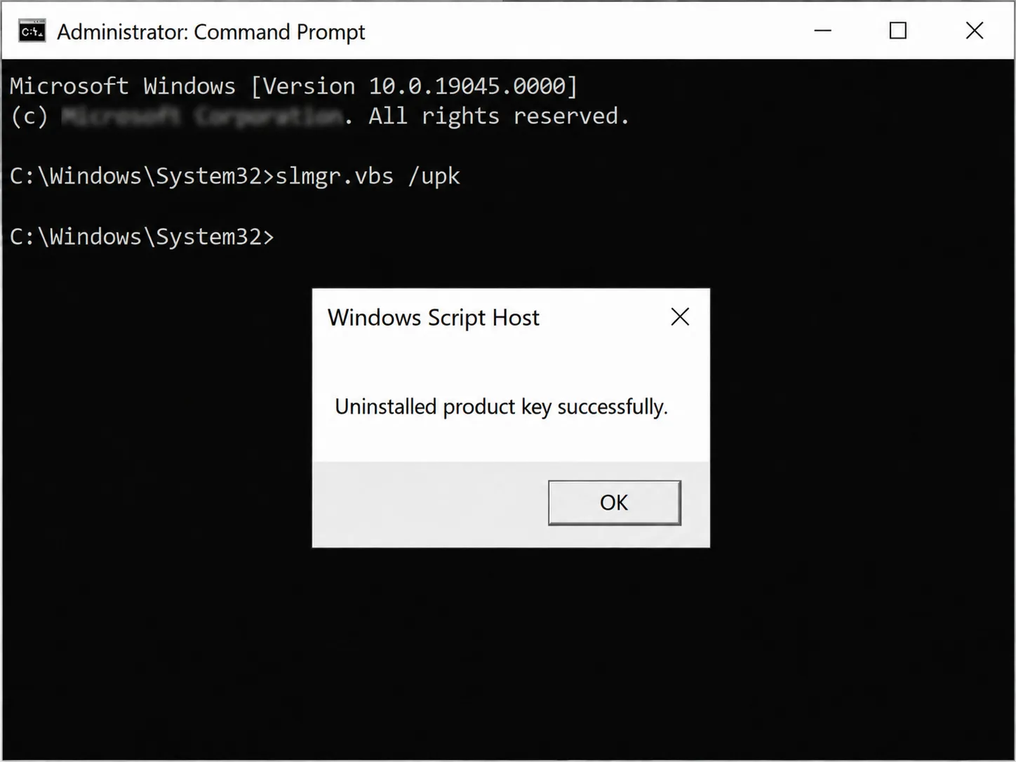 Windows mostrando key desinstalada correctamente con slmgr upk