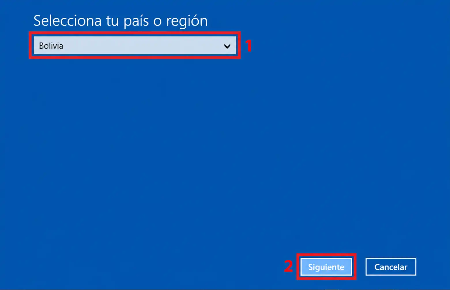 Seleccionar país o región para activación telefónica